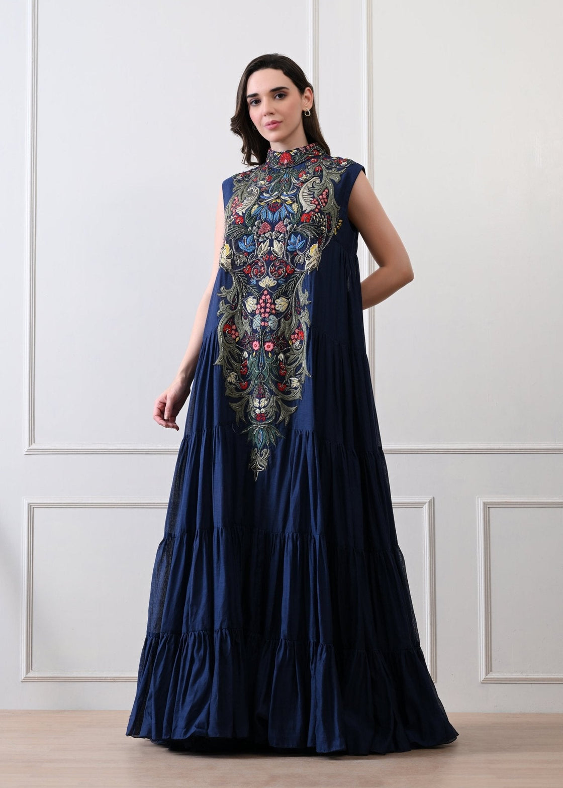 Imperial Blue High - Neck Couture Gown - samantchauhan Apparel & Accessories