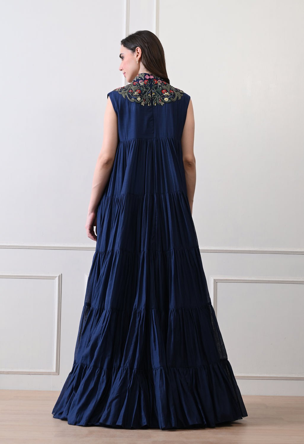 Imperial Blue High - Neck Couture Gown - samantchauhan Apparel & Accessories