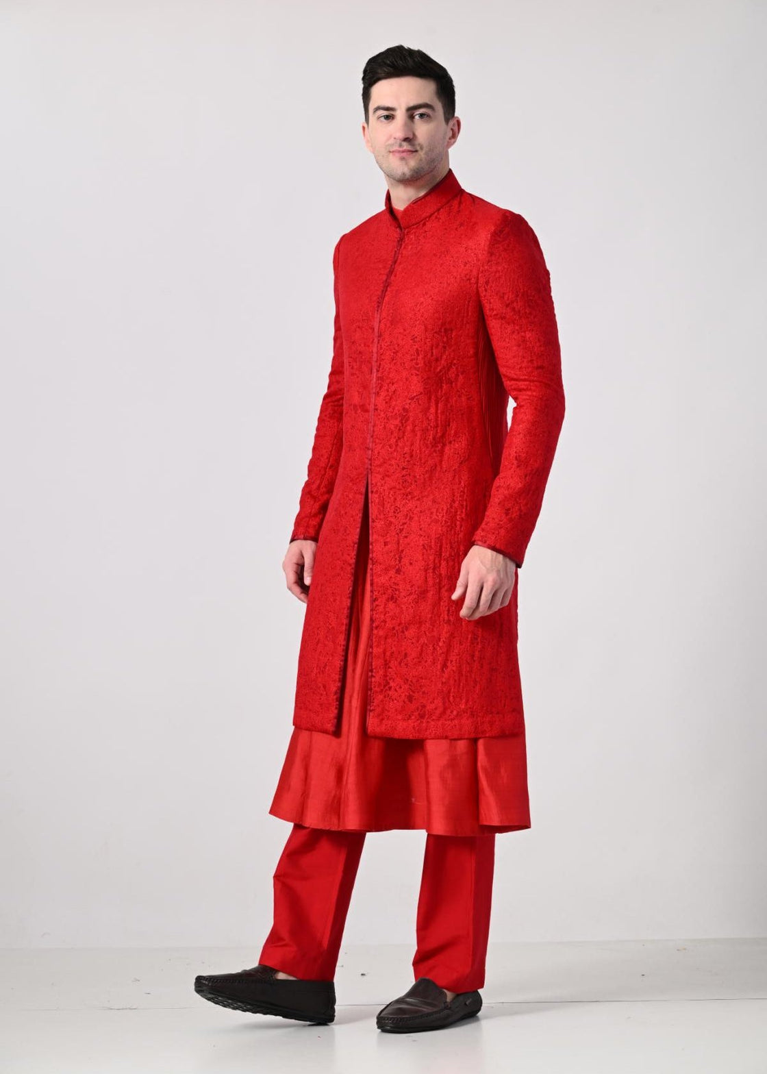 Indo - Western sherwani detailed red texture embroidery - samantchauhan Apparel & Accessories