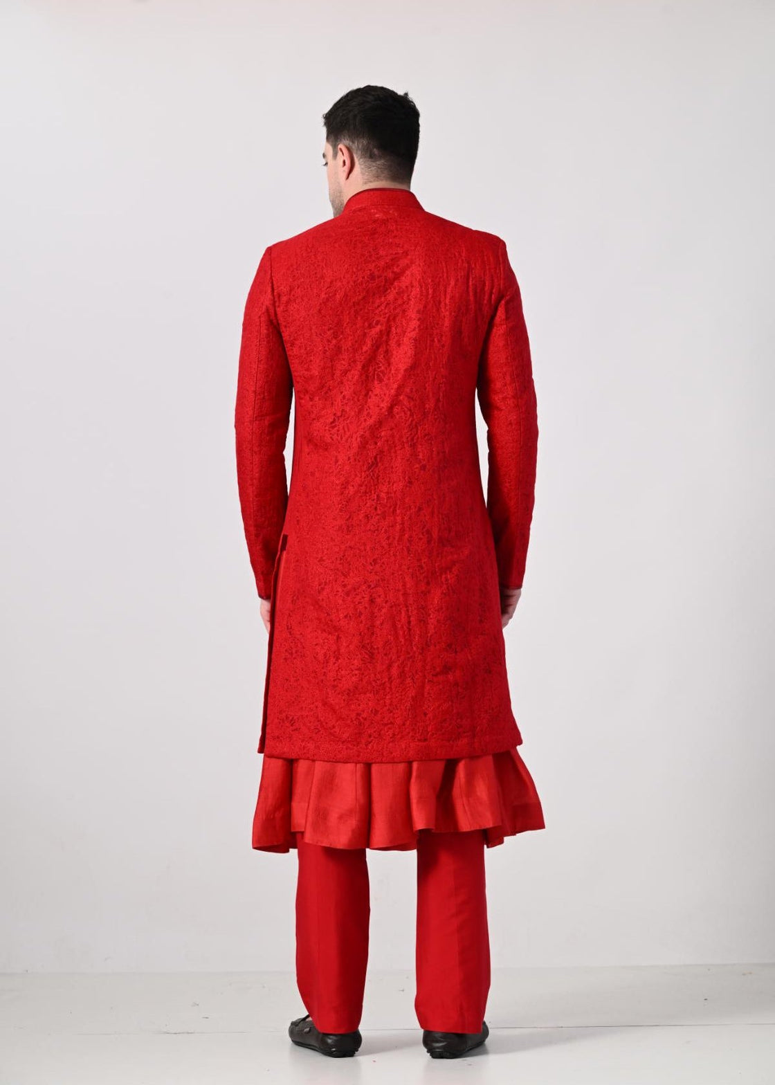 Indo - Western sherwani detailed red texture embroidery - samantchauhan Apparel & Accessories