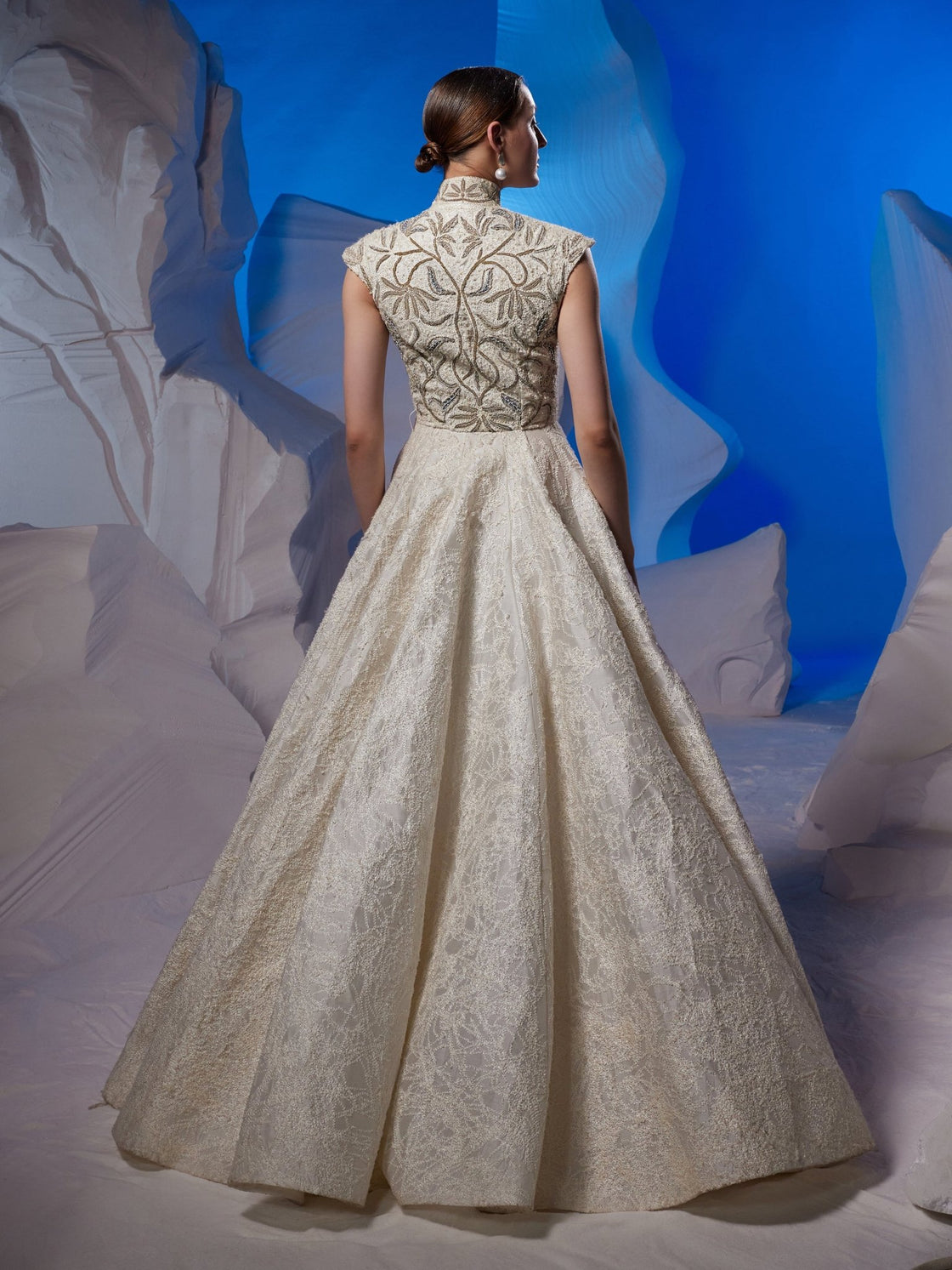 Ivory cotton silk high - neck gown with keyhole - samantchauhan Apparel & Accessories