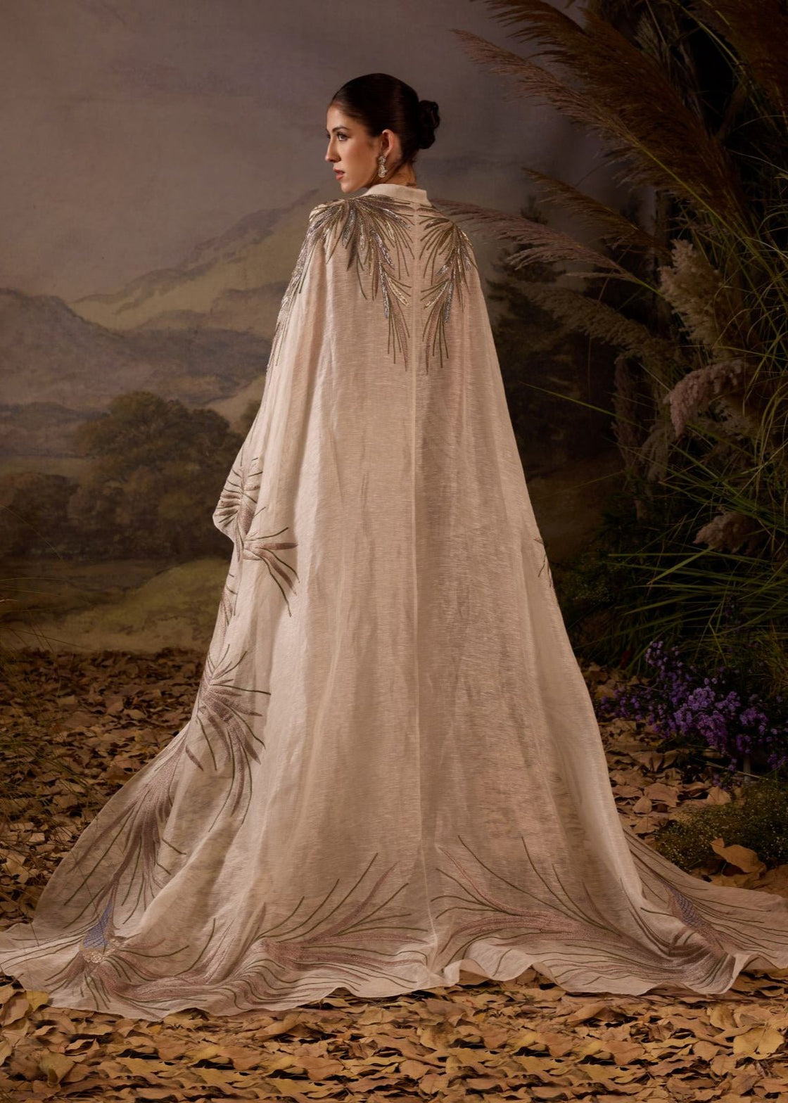 Ivory Hand - Embroidered Cape Overlay with Botanical Motifs - samantchauhan Apparel & Accessories