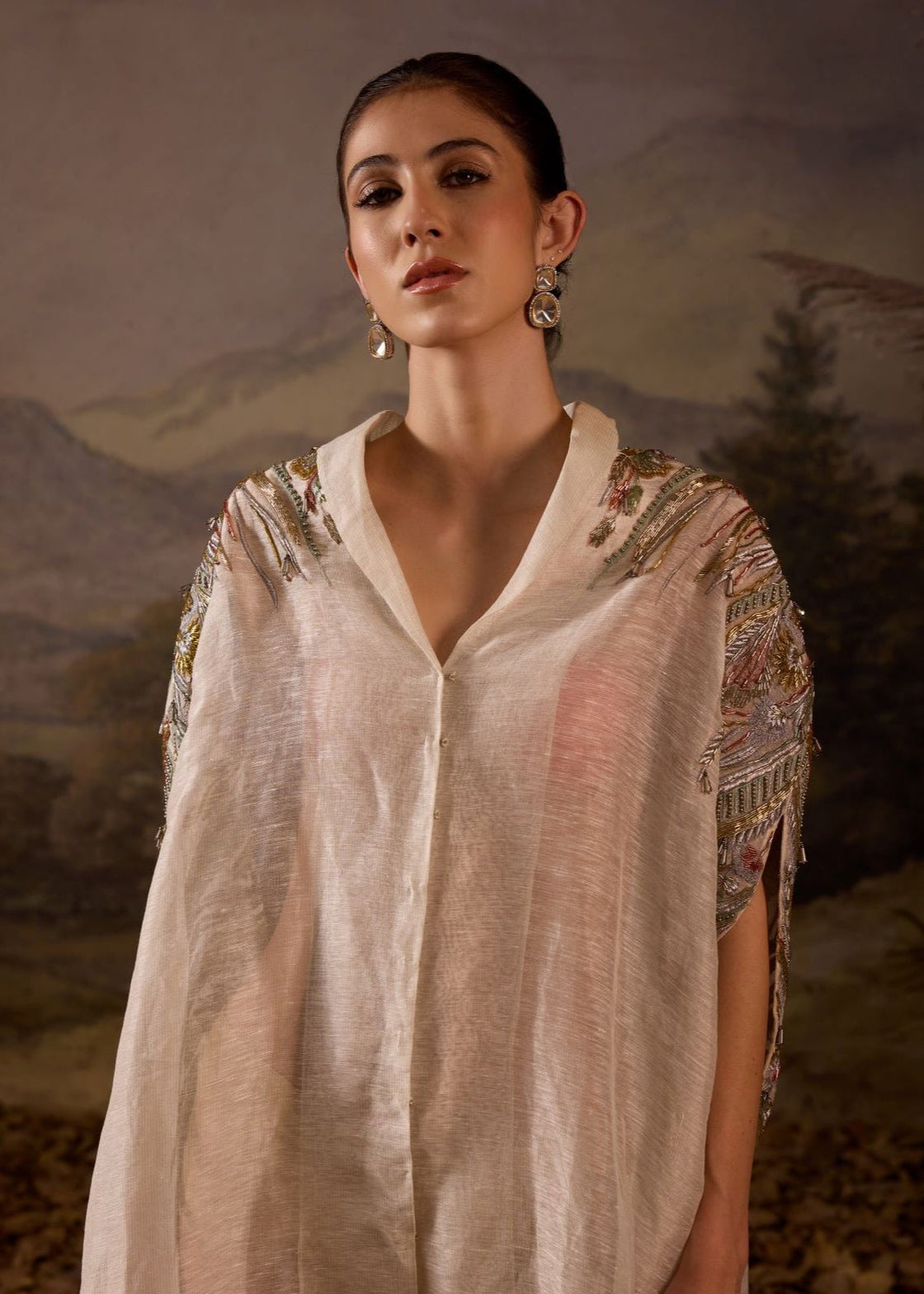 Ivory Hand - Embroidered Oversized Cape Coat - samantchauhan Apparel & Accessories