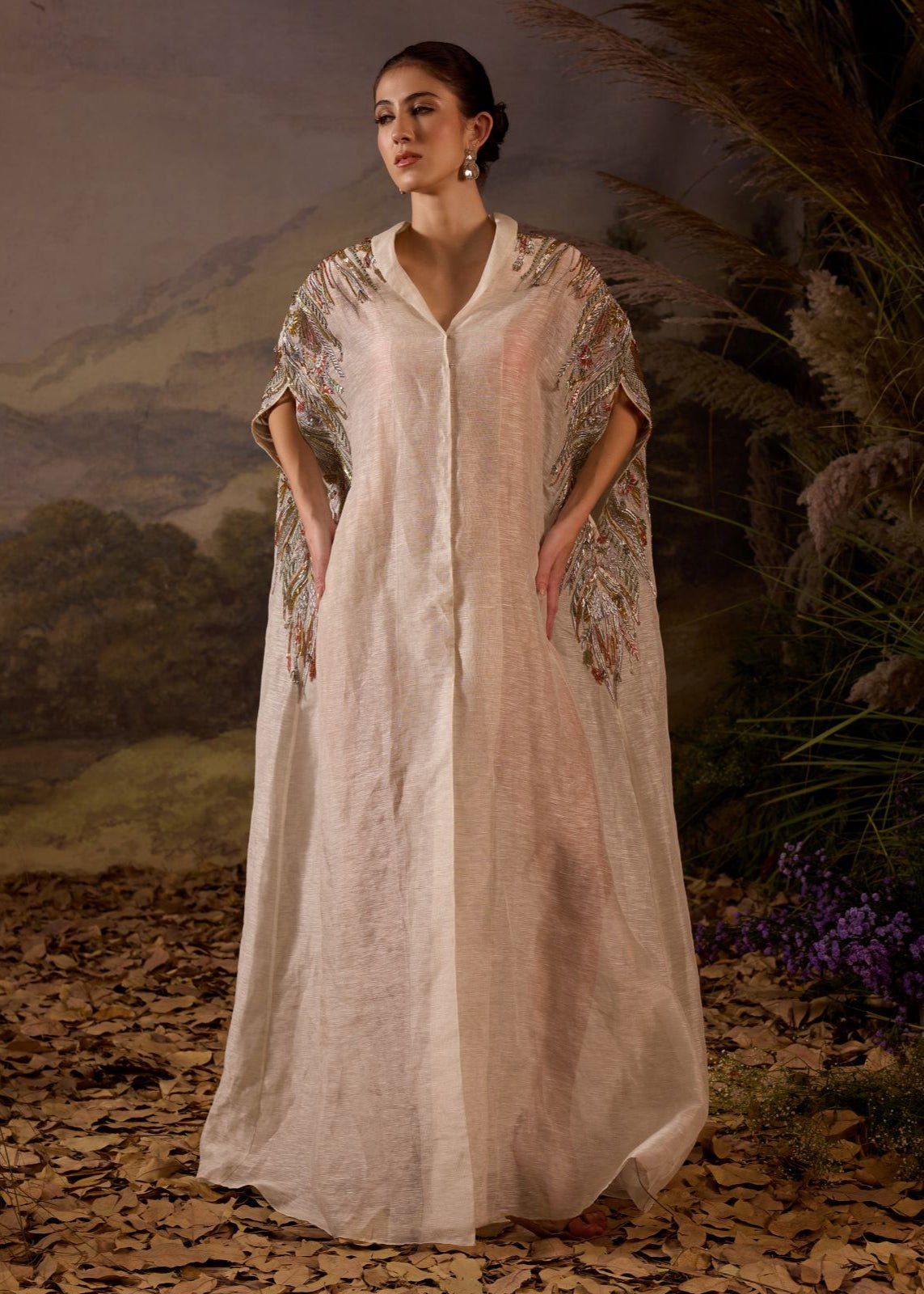 Ivory Hand - Embroidered Oversized Cape Coat - samantchauhan Apparel & Accessories