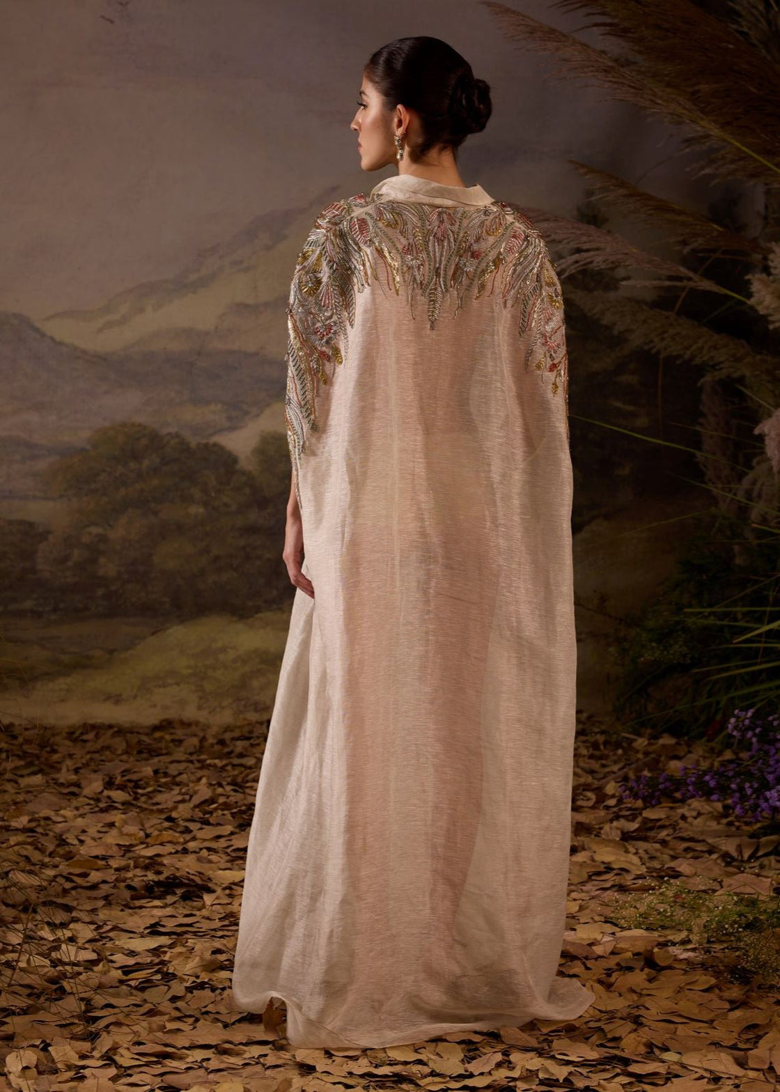 Ivory Hand - Embroidered Oversized Cape Coat - samantchauhan Apparel & Accessories