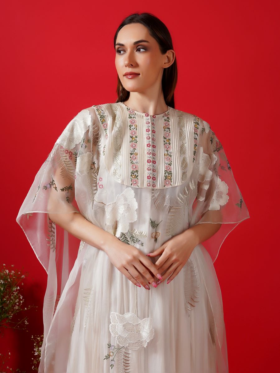 Ivory kaftan enhance with silk thread embroidery - samantchauhan Apparel & Accessories