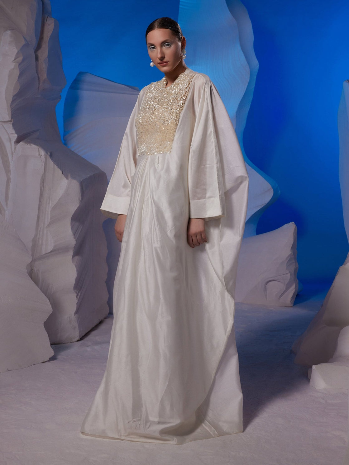 Ivory kaftan featuring loaded sequence work at front - samantchauhan Apparel & Accessories