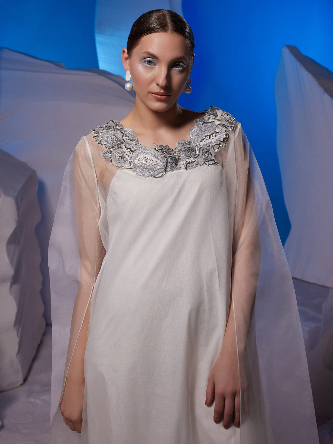 Ivory organza kaftan dress with cotton silk inner - samantchauhan Apparel & Accessories