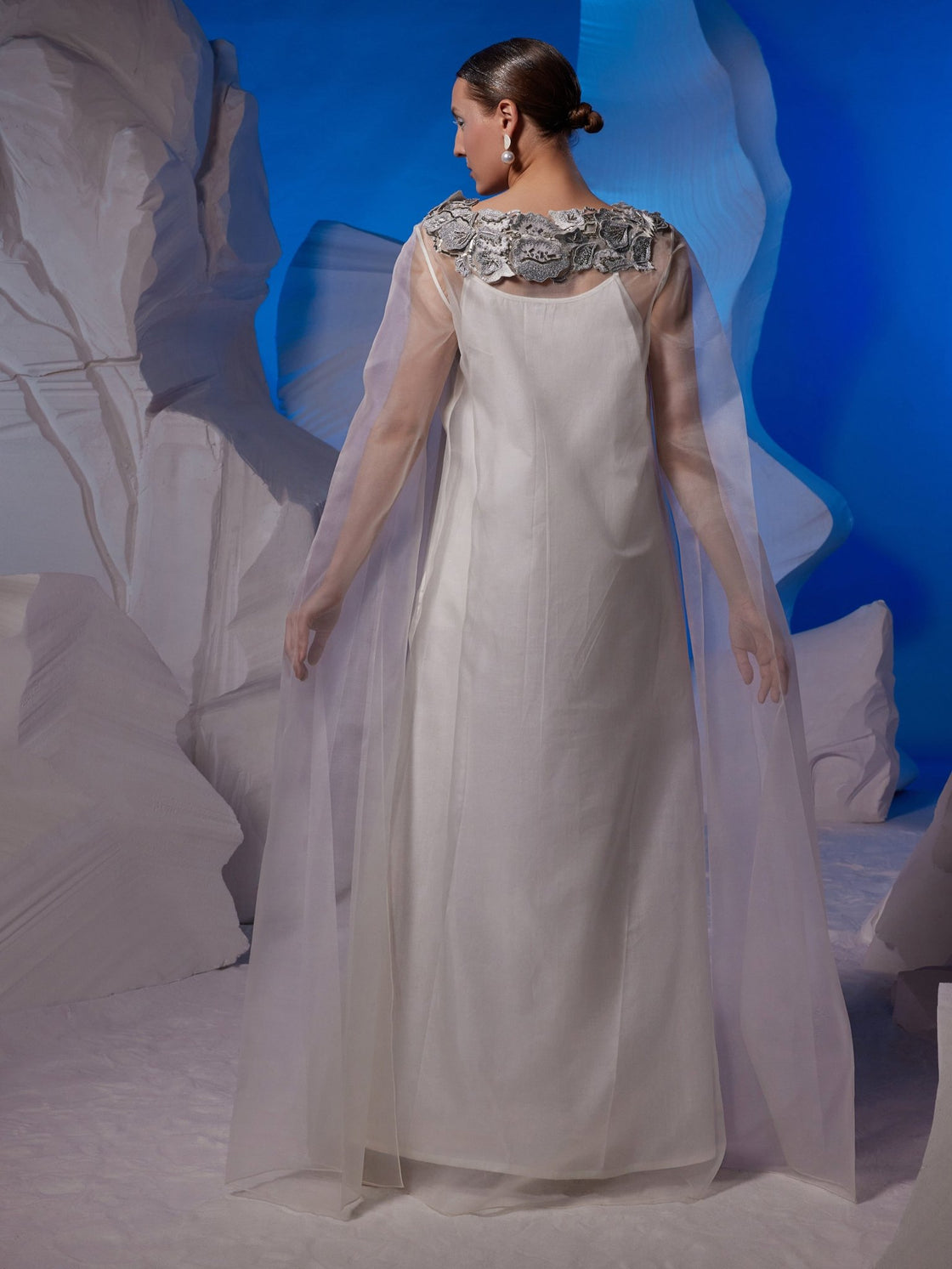 Ivory organza kaftan dress with cotton silk inner - samantchauhan Apparel & Accessories