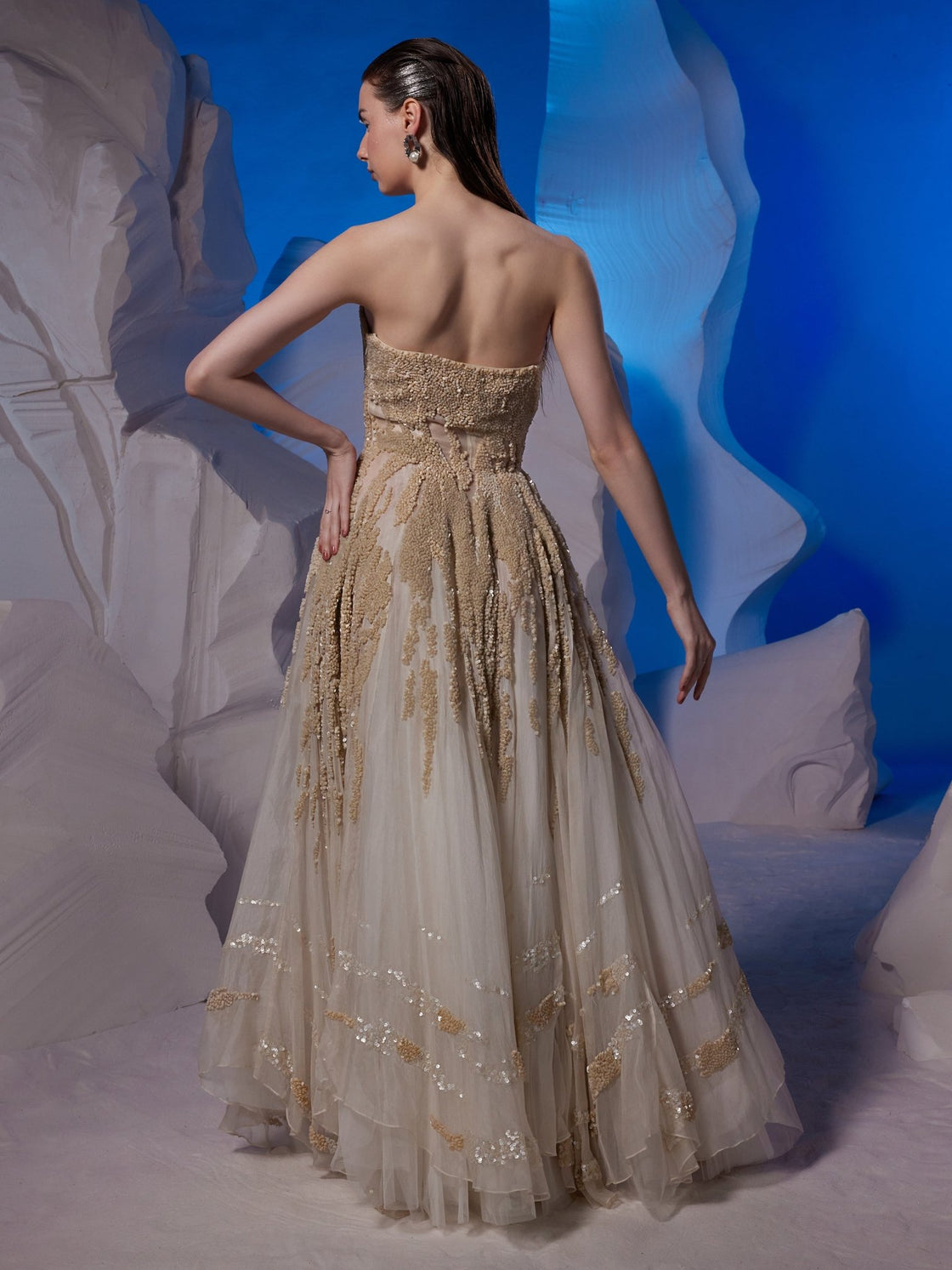 Ivory organza silk tube gown - samantchauhan Apparel & Accessories
