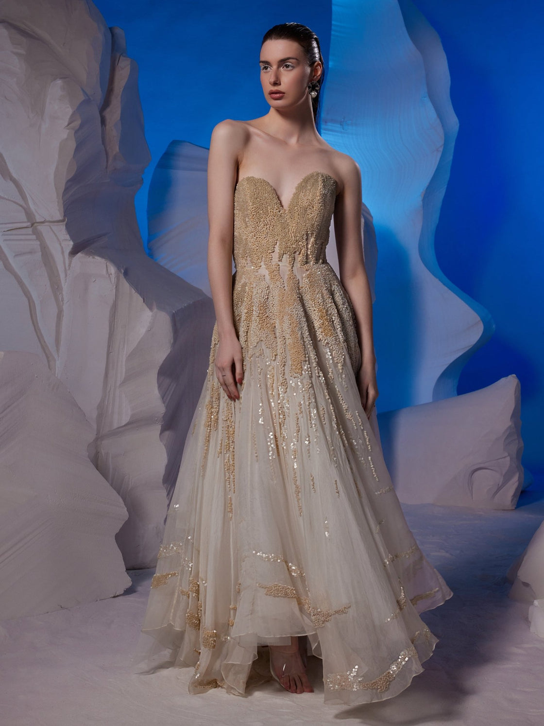 Ivory organza silk tube gown - samantchauhan Apparel & Accessories