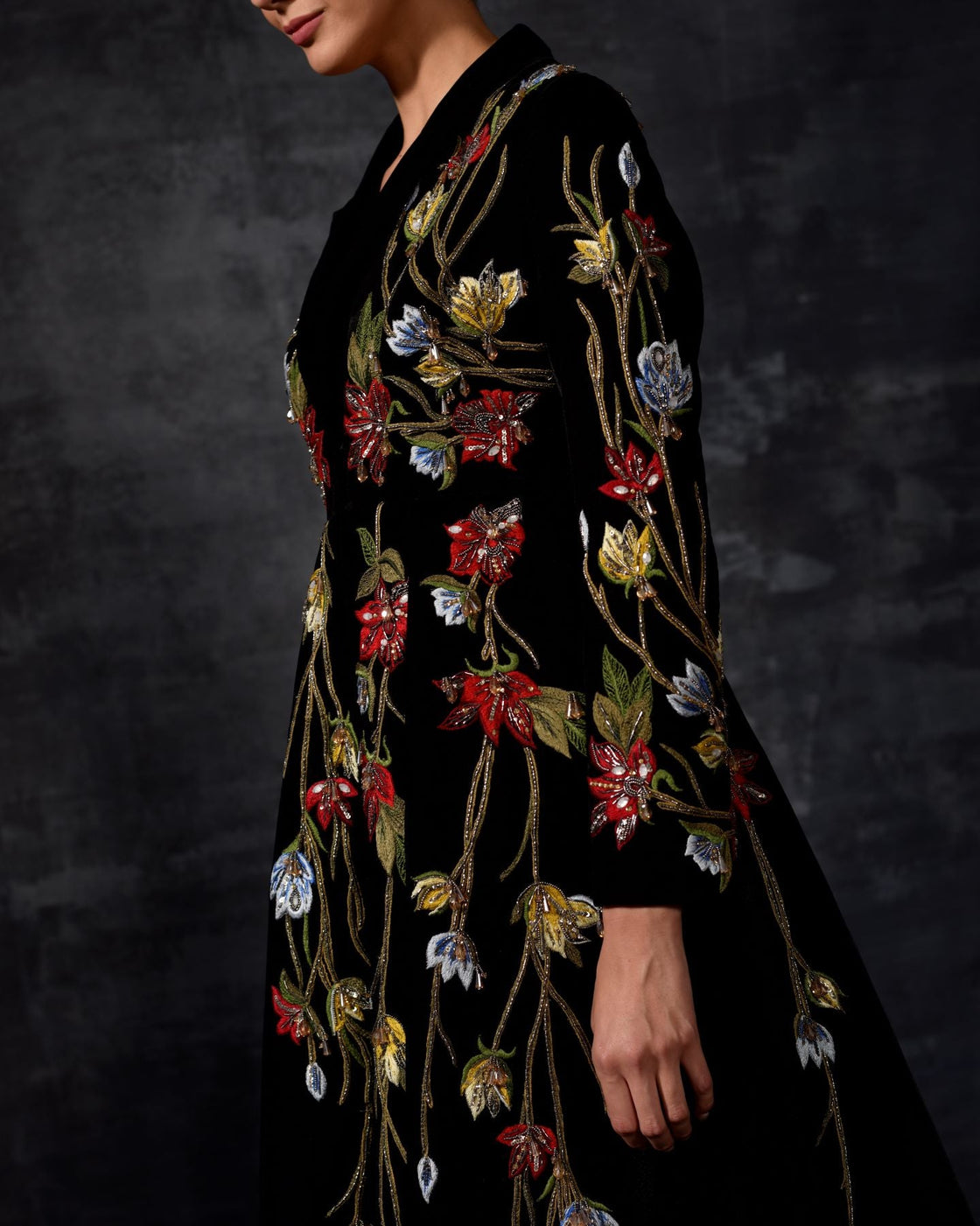 Mandarin - collared Embroidered Jacket Gown - samantchauhan Apparel & Accessories