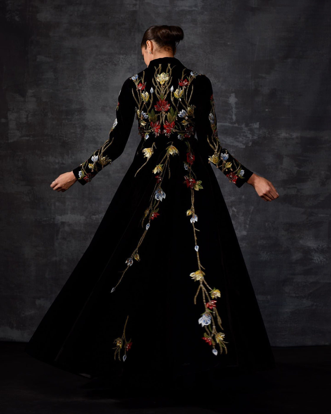 Mandarin - collared Embroidered Jacket Gown - samantchauhan Apparel & Accessories