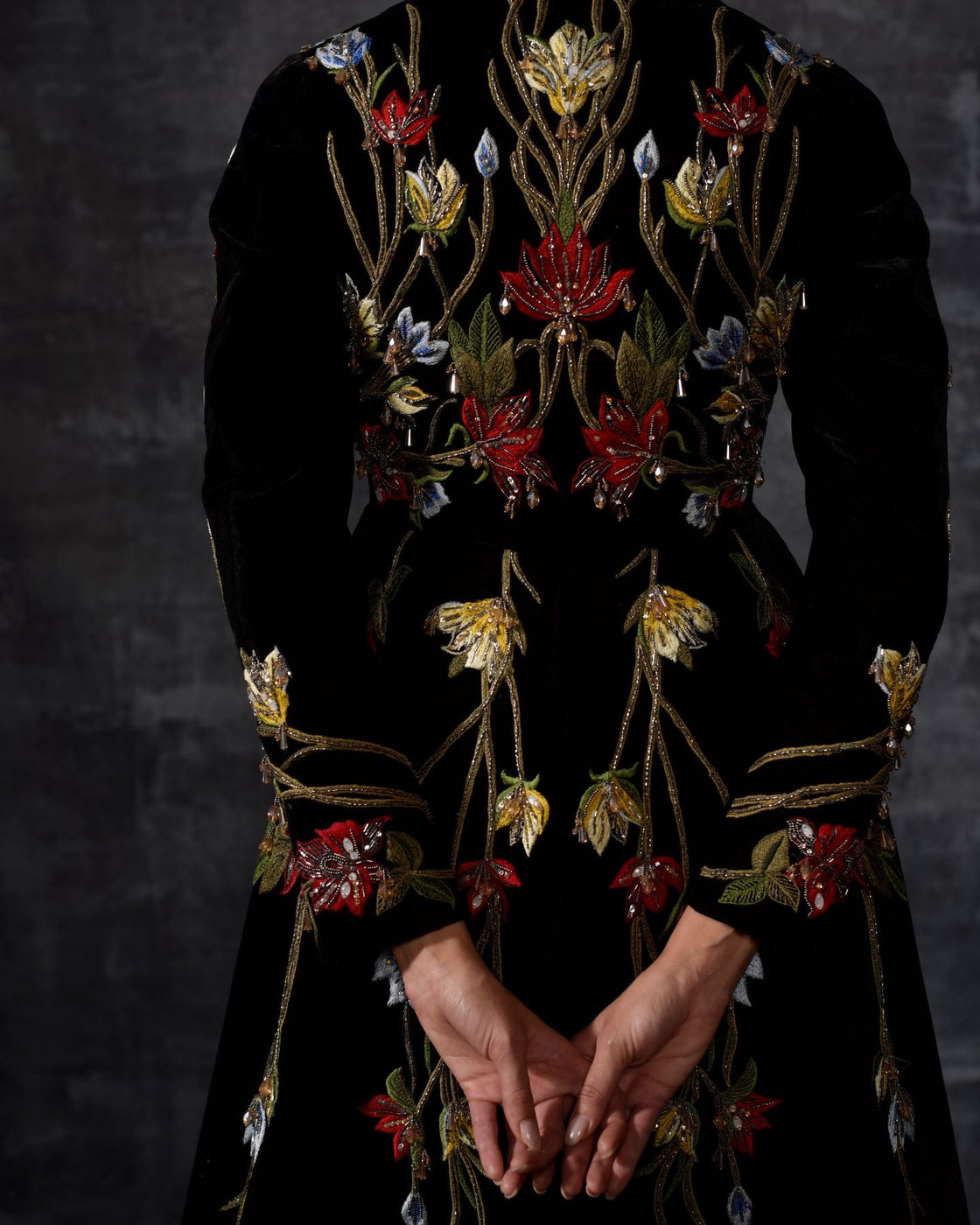 Mandarin - collared Embroidered Jacket Gown - samantchauhan Apparel & Accessories