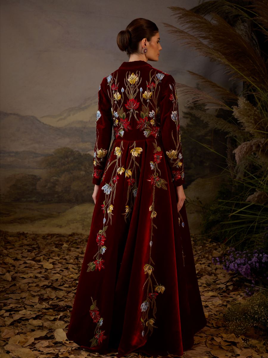 Mandarin - collared Embroidered Jacket Gown - samantchauhan Apparel & Accessories