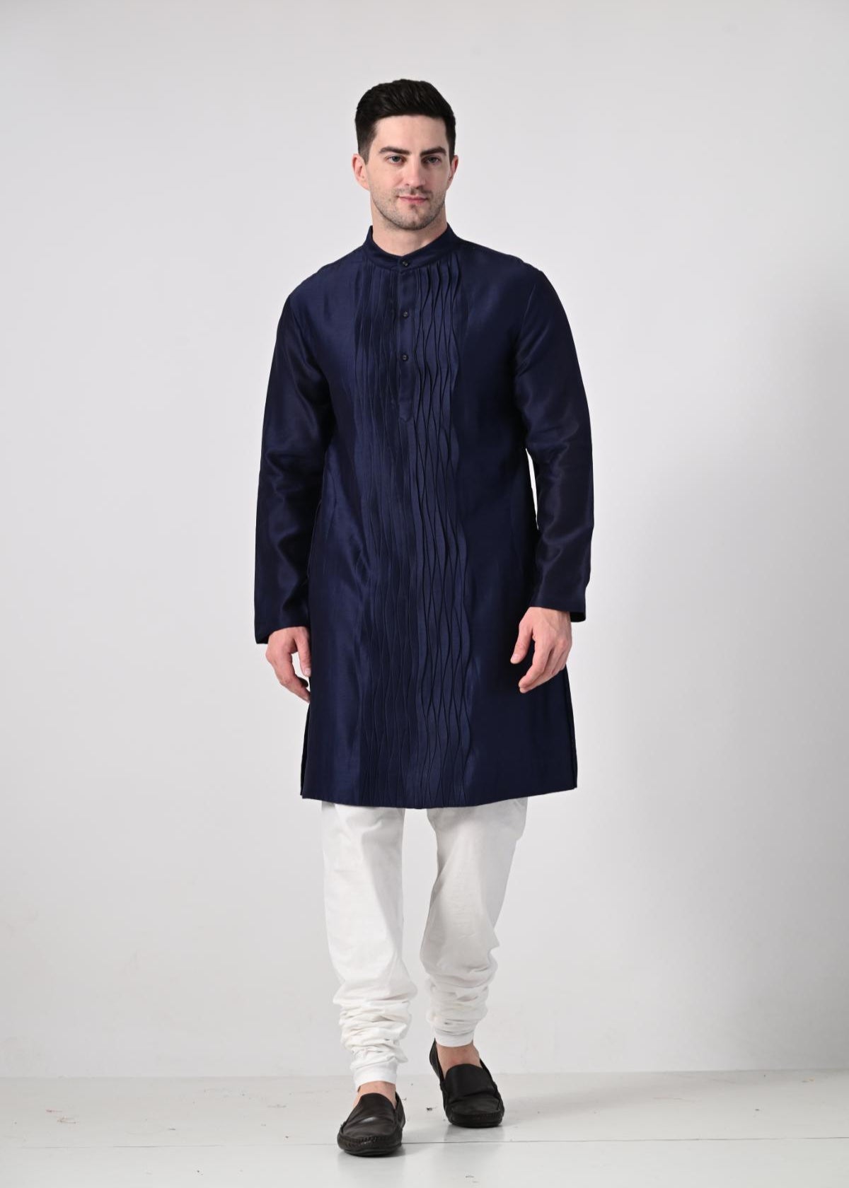 Men's Navy Blue Kurta with White Churidar - samantchauhan Apparel & Accessories