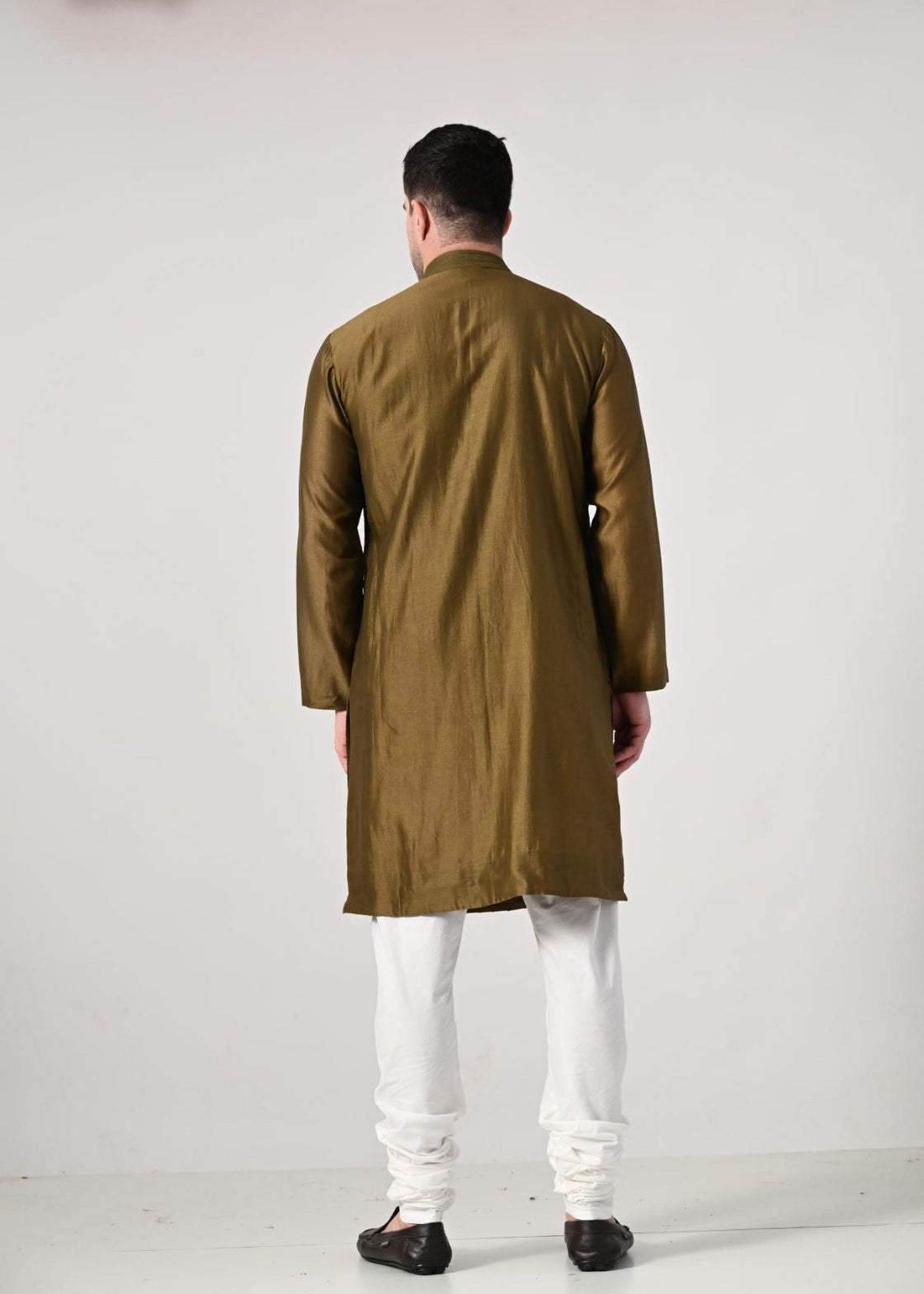 Men's Olive Green Kurta Set with Brocade Nehru Jacket - samantchauhan Apparel & Accessories