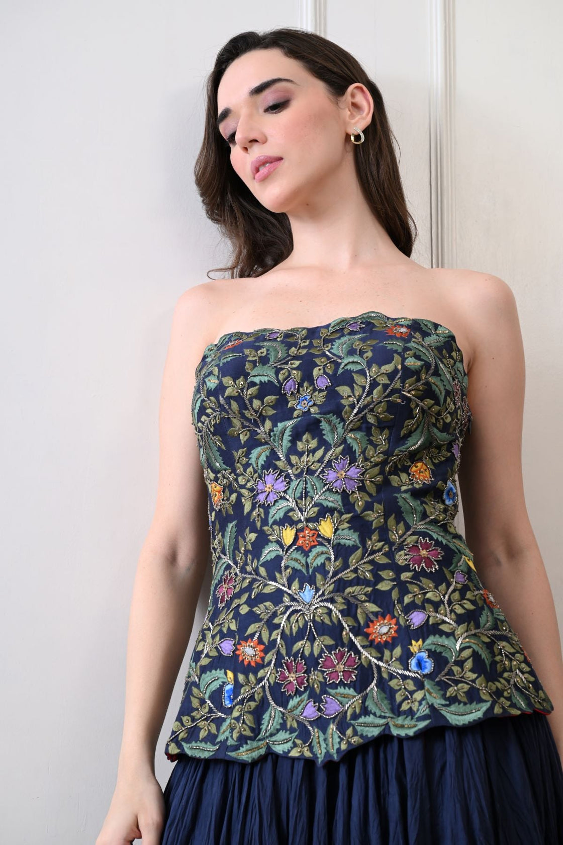 Merlot bloom blue corset Set - samantchauhan Apparel & Accessories