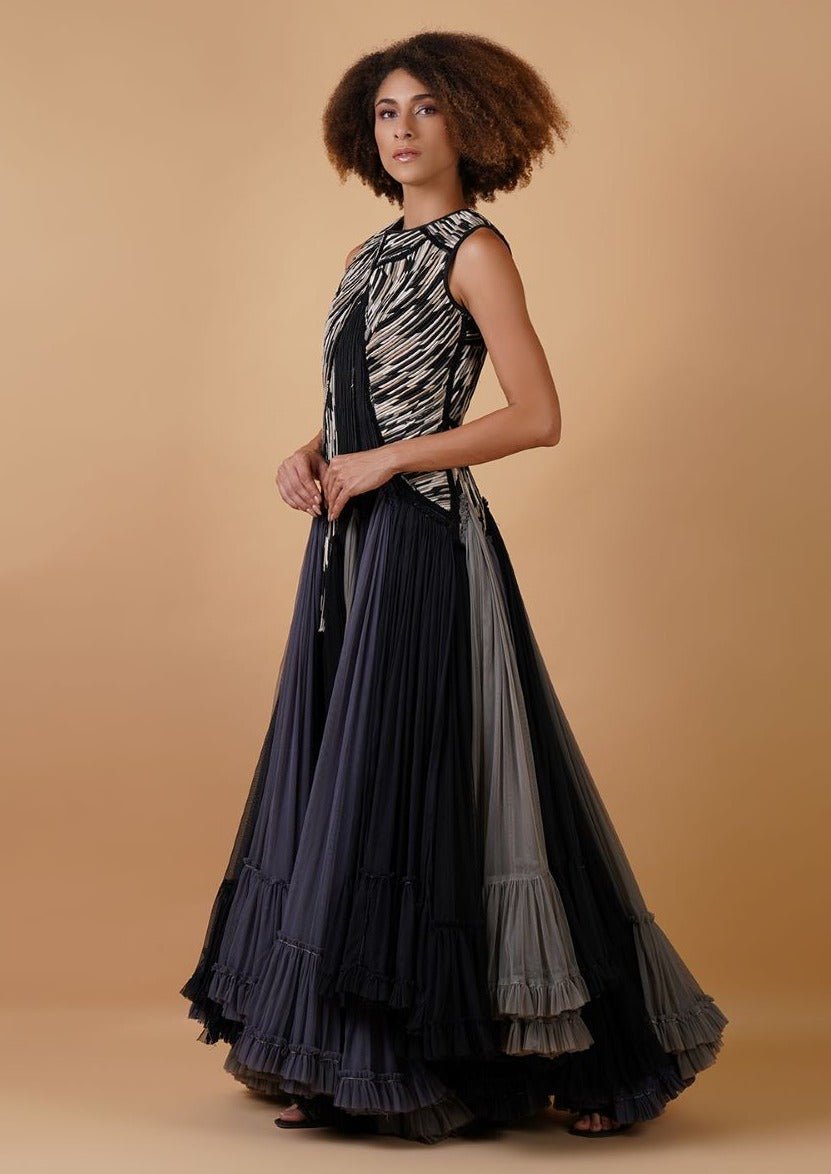 Multi - Coloured Embroidered High - Low Gown - samantchauhan Apparel & Accessories