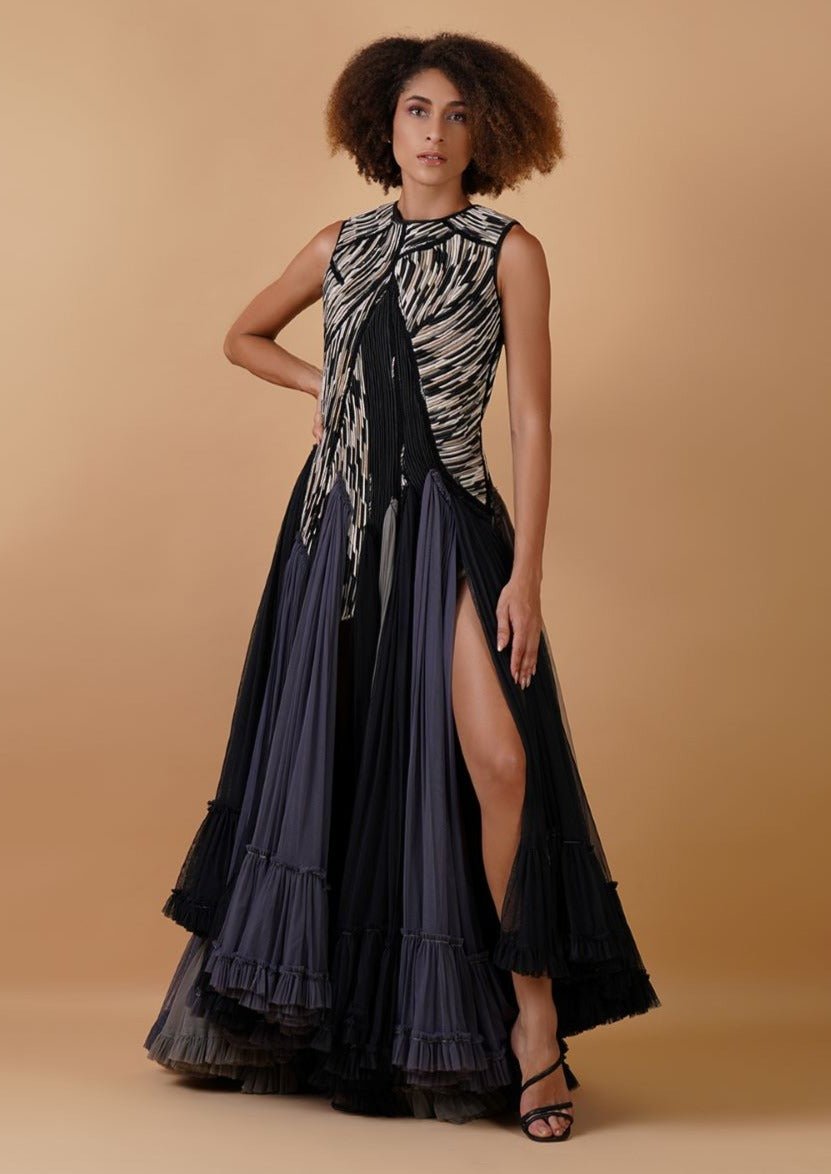 Multi - Coloured Embroidered High - Low Gown - samantchauhan Apparel & Accessories