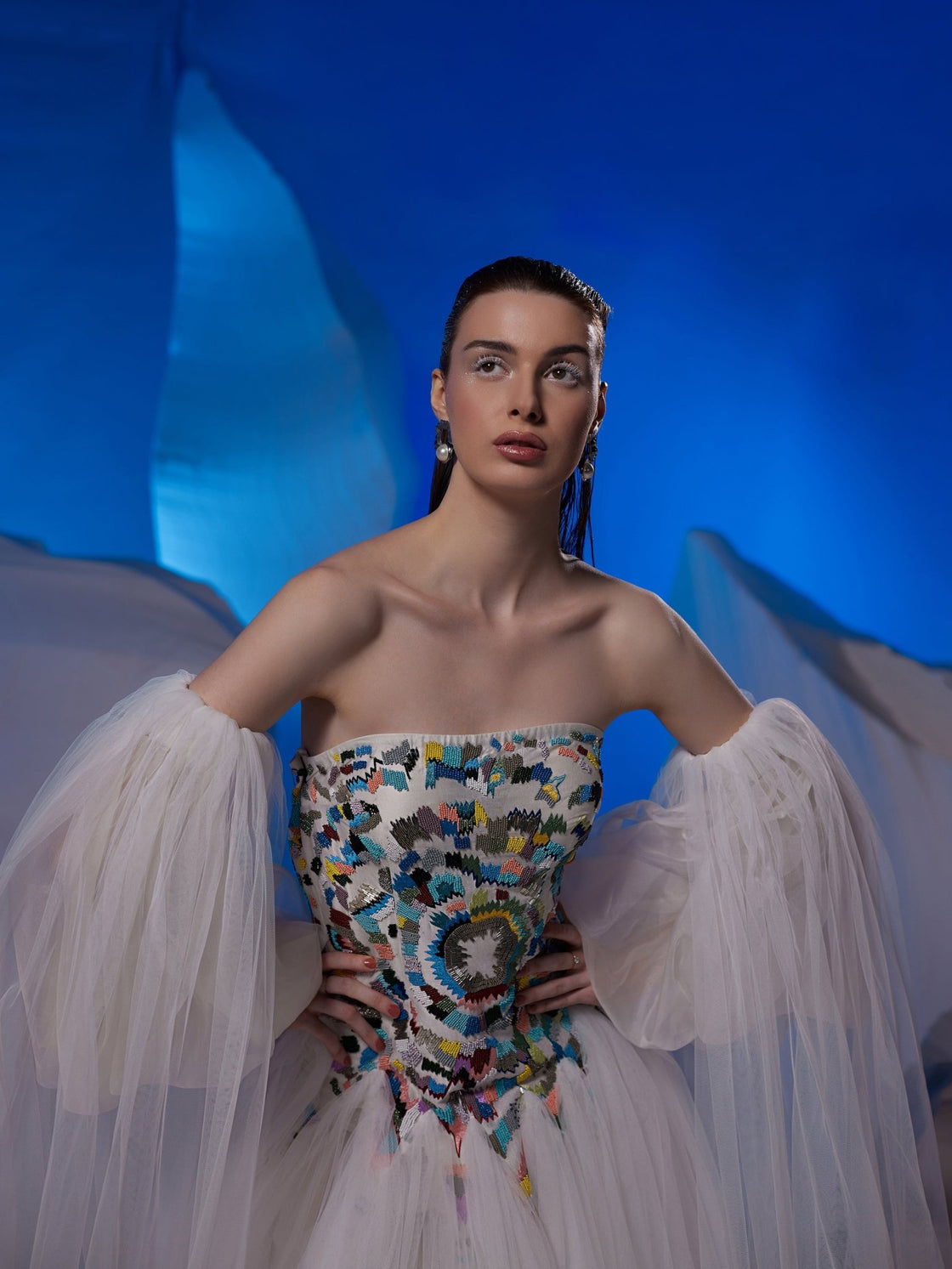 Off - shoulder gown with embroidery at the yoke - samantchauhan Apparel & Accessories