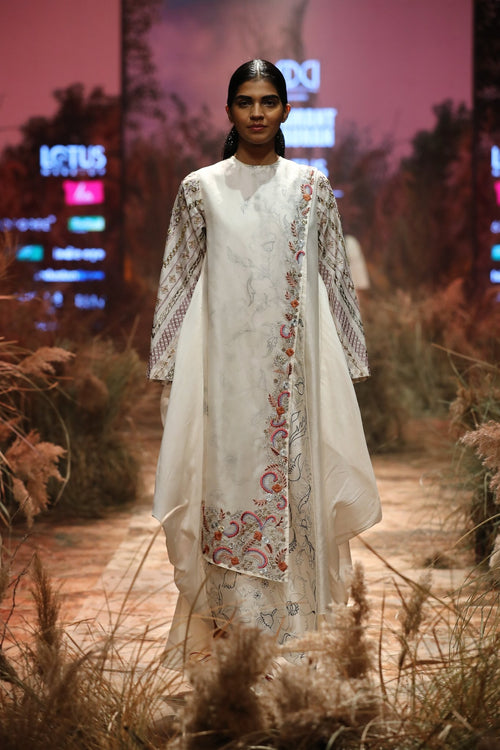 One - Side Pleated Embroidered Dress - samantchauhan