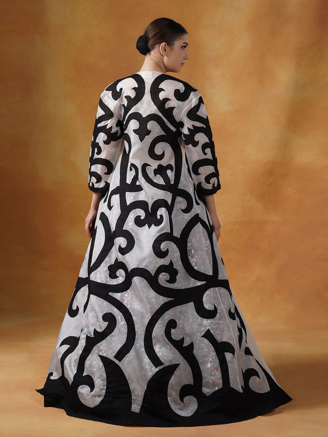 Organza jacket with black appliqué work, topped over a lehenga set - samantchauhan Apparel & Accessories