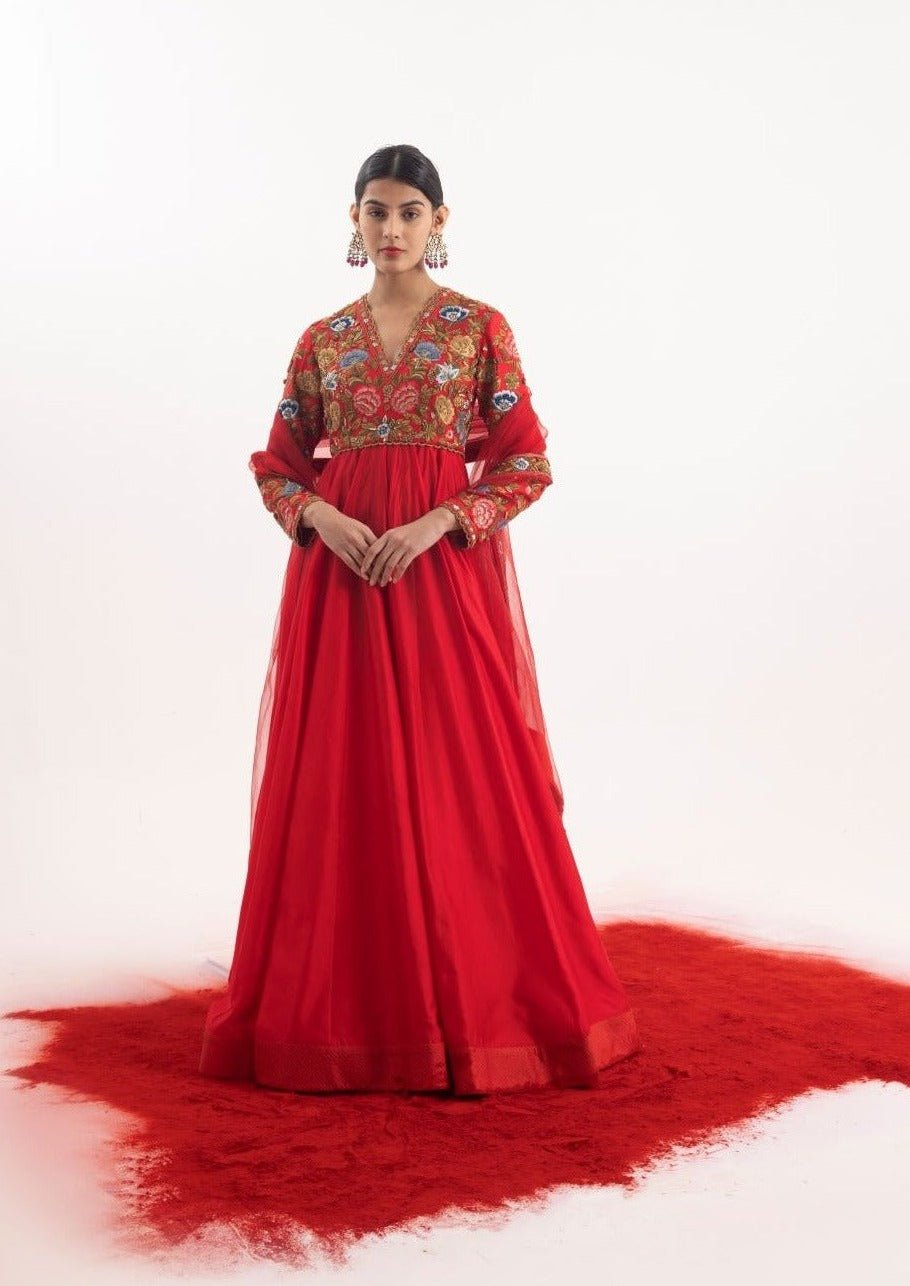 Red anarkali aptivating 2 - piece ensemble - samantchauhan Apparel & Accessories