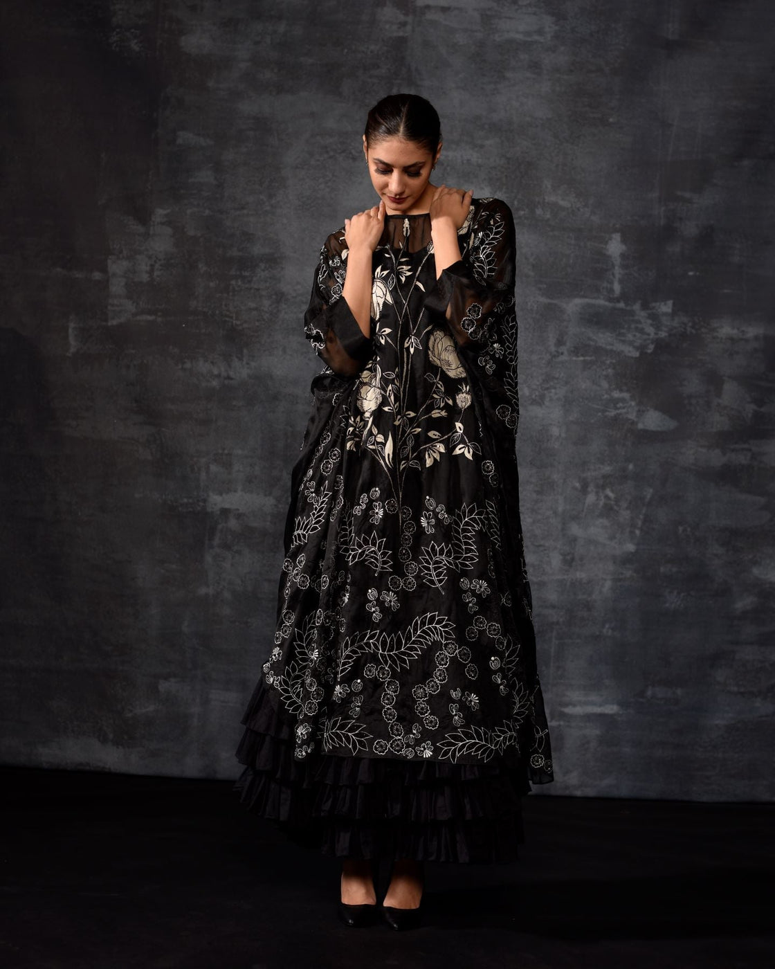 The 'Moonlit Bloom' Embroidered Kaftan Set - samantchauhan Apparel & Accessories