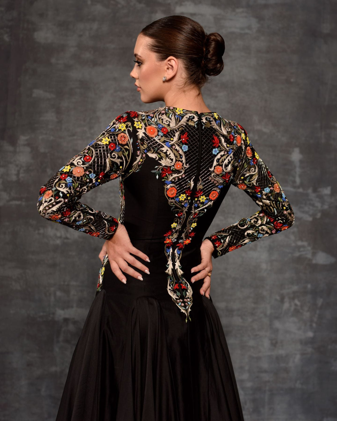 Vibrant Floral Embroidered Black Gown - samantchauhan Apparel & Accessories