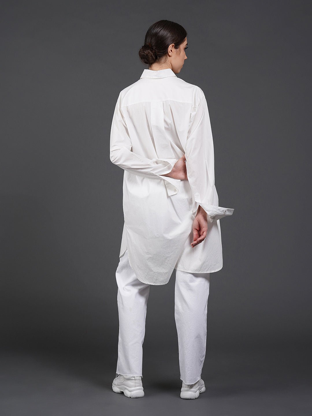 White asymmetric hem, stylish cotton shirt with digital print on it - samantchauhan