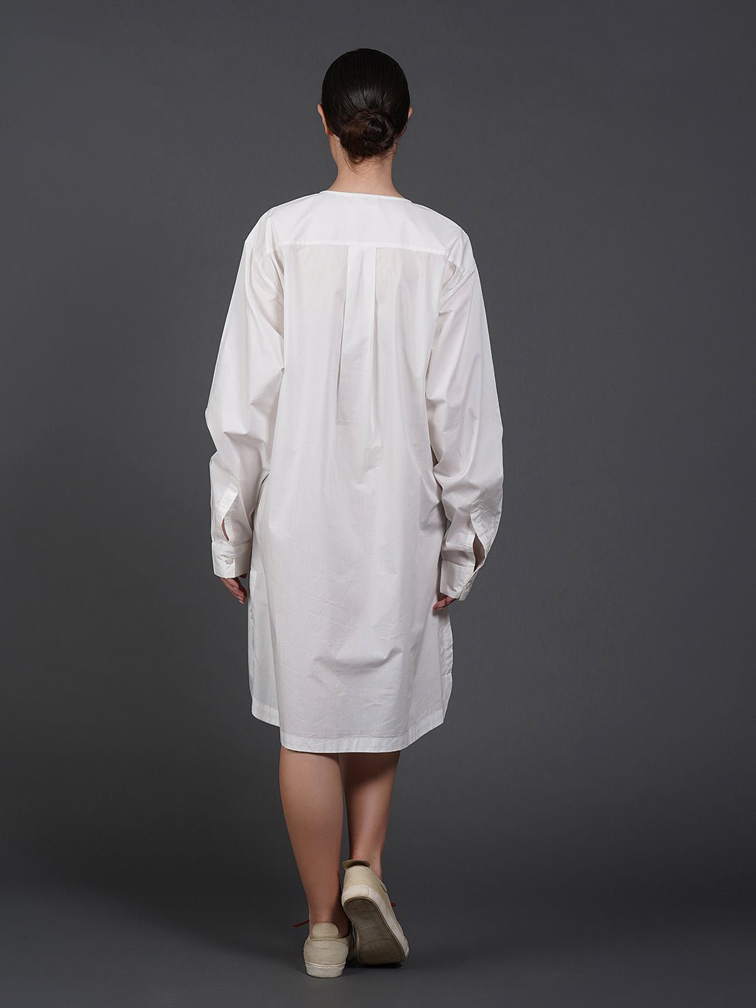 White cotton shirt showcasing abstract digital print in the front. - samantchauhan