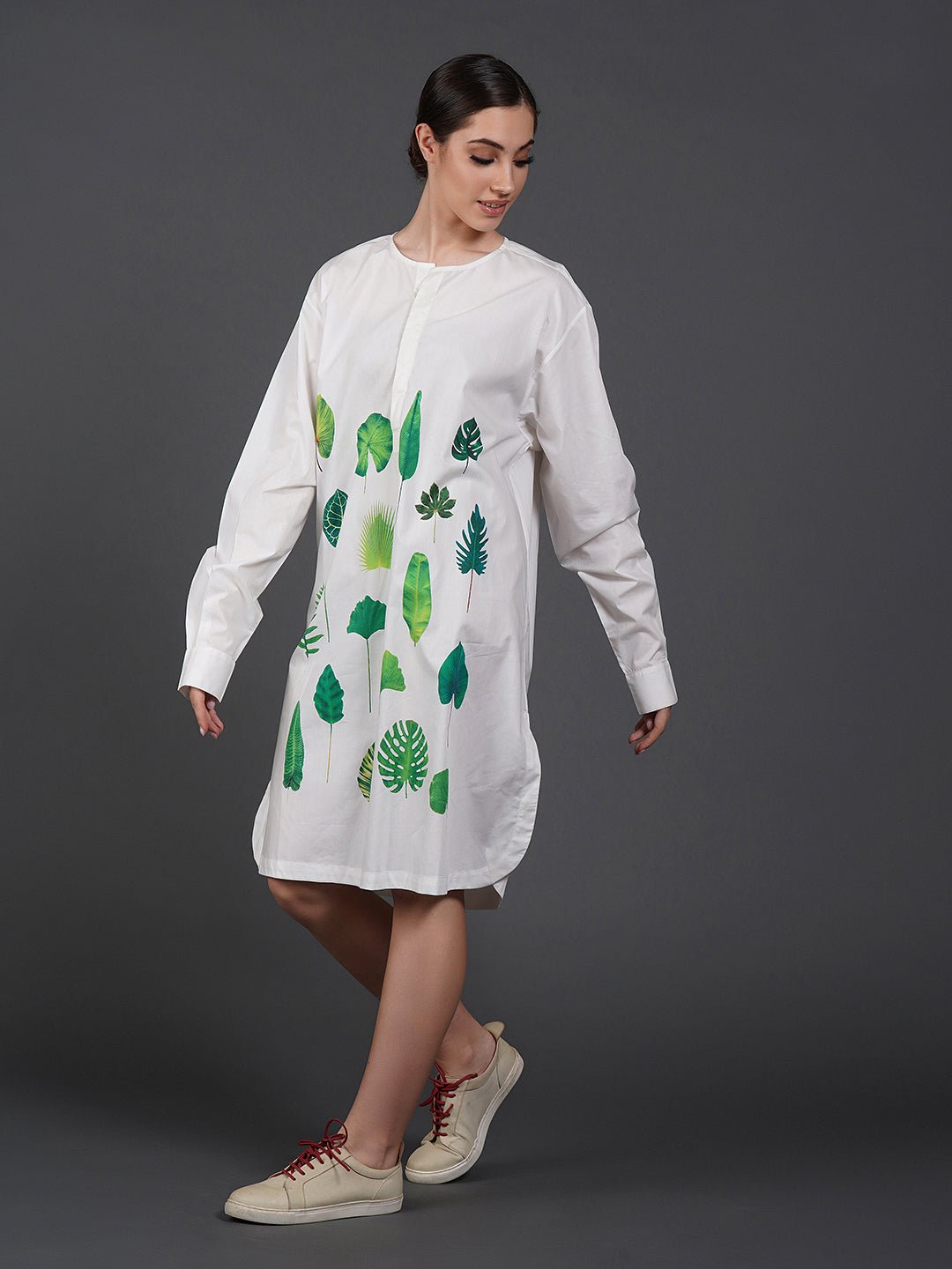 White cotton shirt showcasing abstract digital print in the front. - samantchauhan
