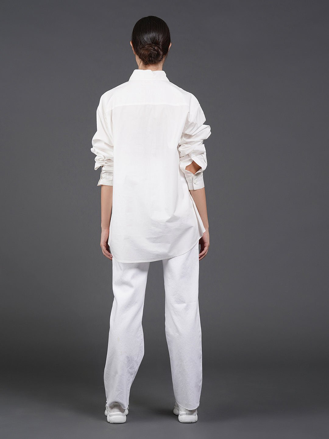 White cotton shirt showcasing abstract digital print in the front. - samantchauhan