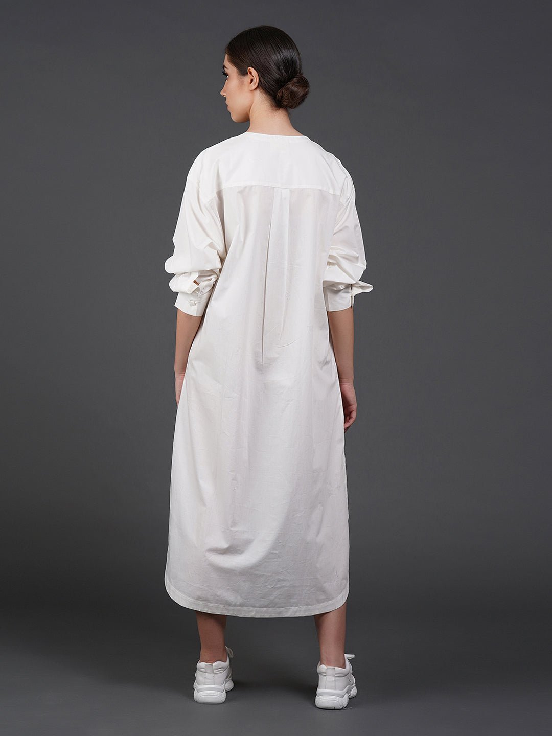 White cotton shirt showcasing abstract digital print in the front. - samantchauhan