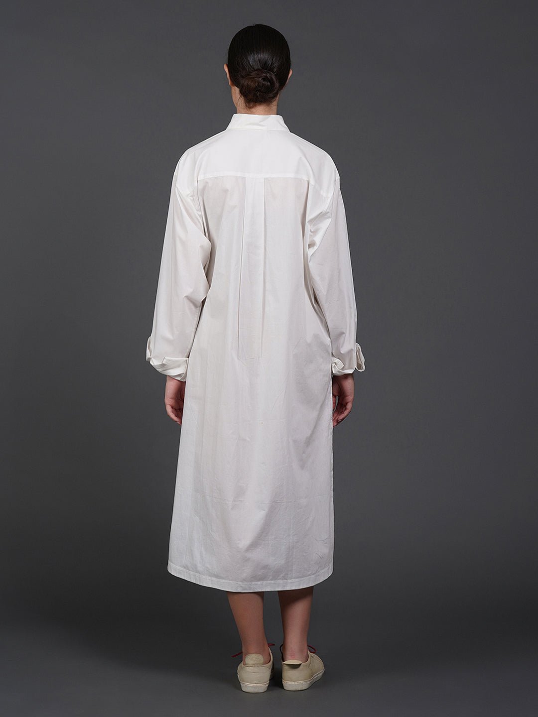 White, stylish, long,lose - fit, cotton shirt with digital print on it - samantchauhan