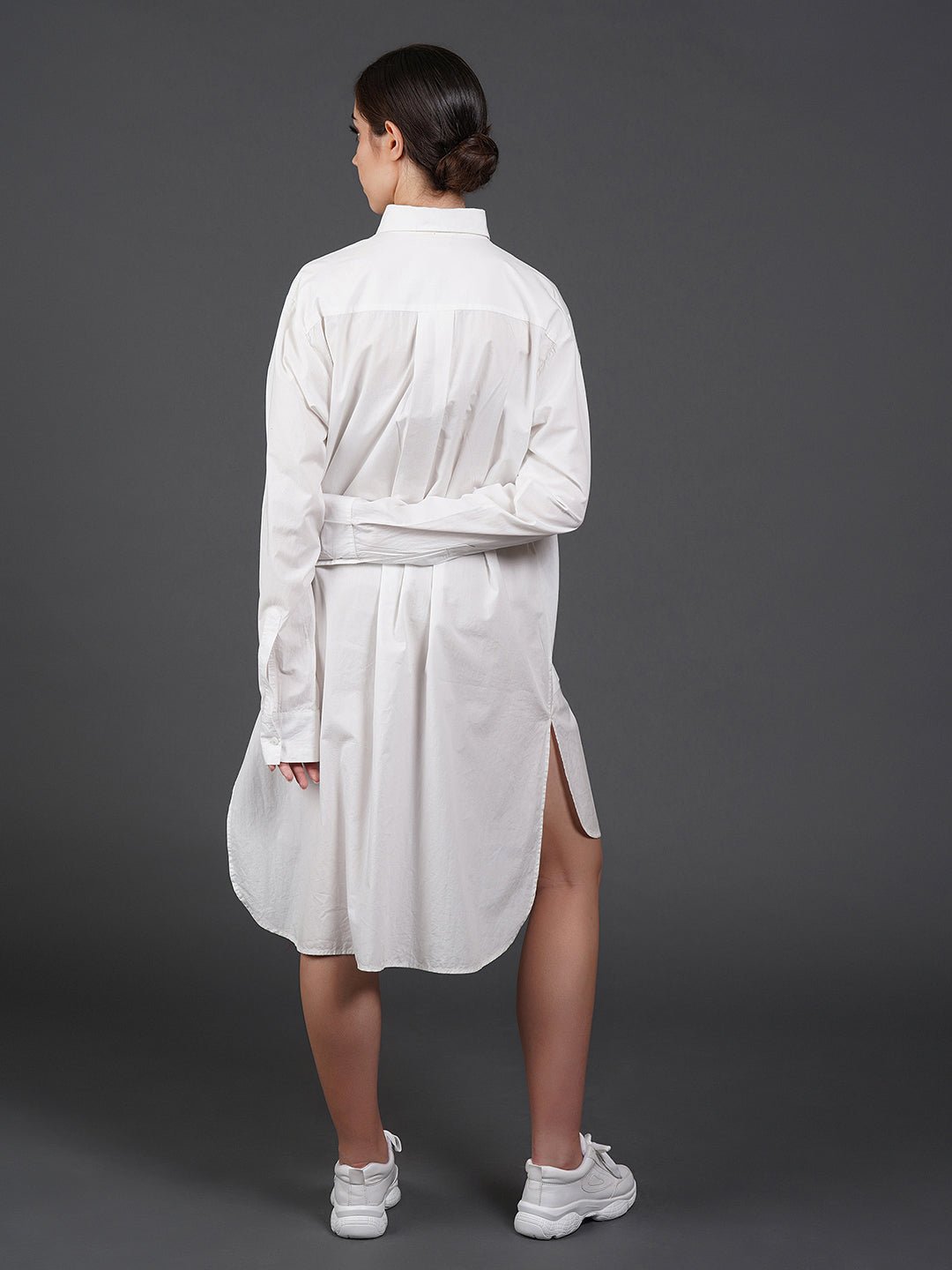 White, stylish, loose - fit, cotton shirt with digital print on it - samantchauhan