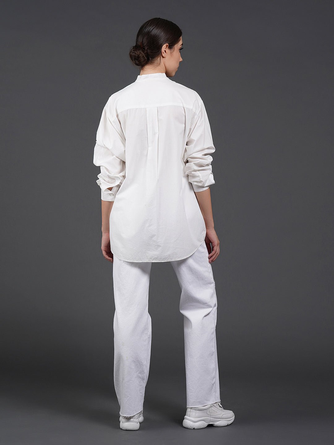 White, stylish, lose - fit, cotton shirt with digital print on it - samantchauhan