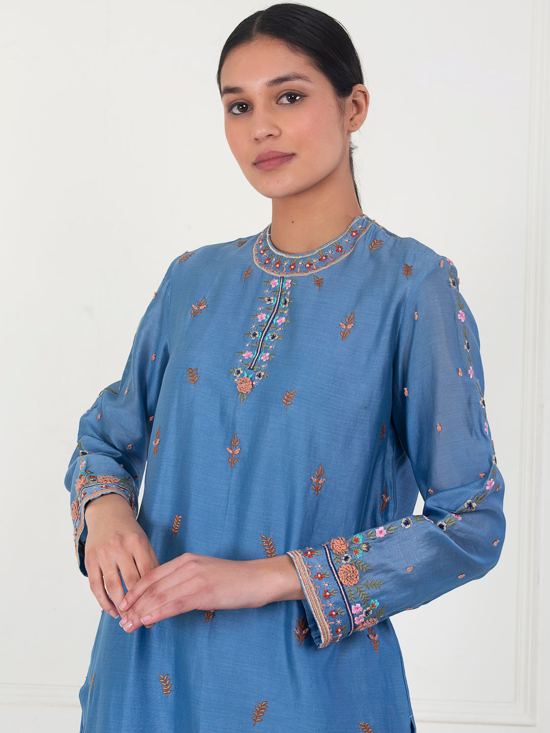A beautifully embroidered cotton silk kurta
