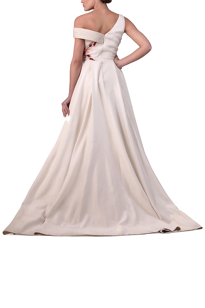 Off-shoulder Textured Embroidered Gown - samantchauhan