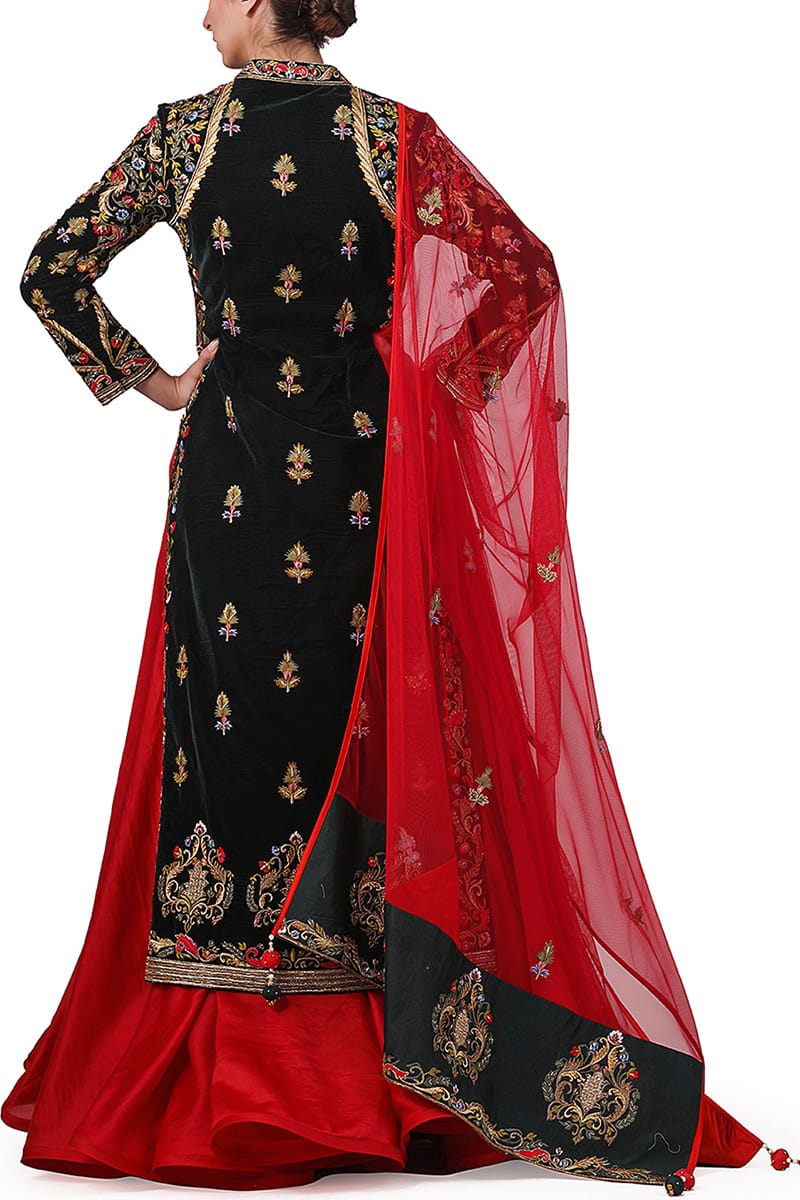 Velvet Embroidered Kurta & Lehenga set - samantchauhan