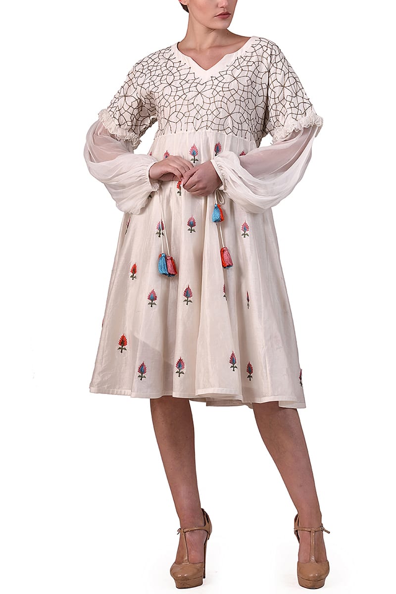 Geometric & Floral Embroidered Dress - samantchauhan