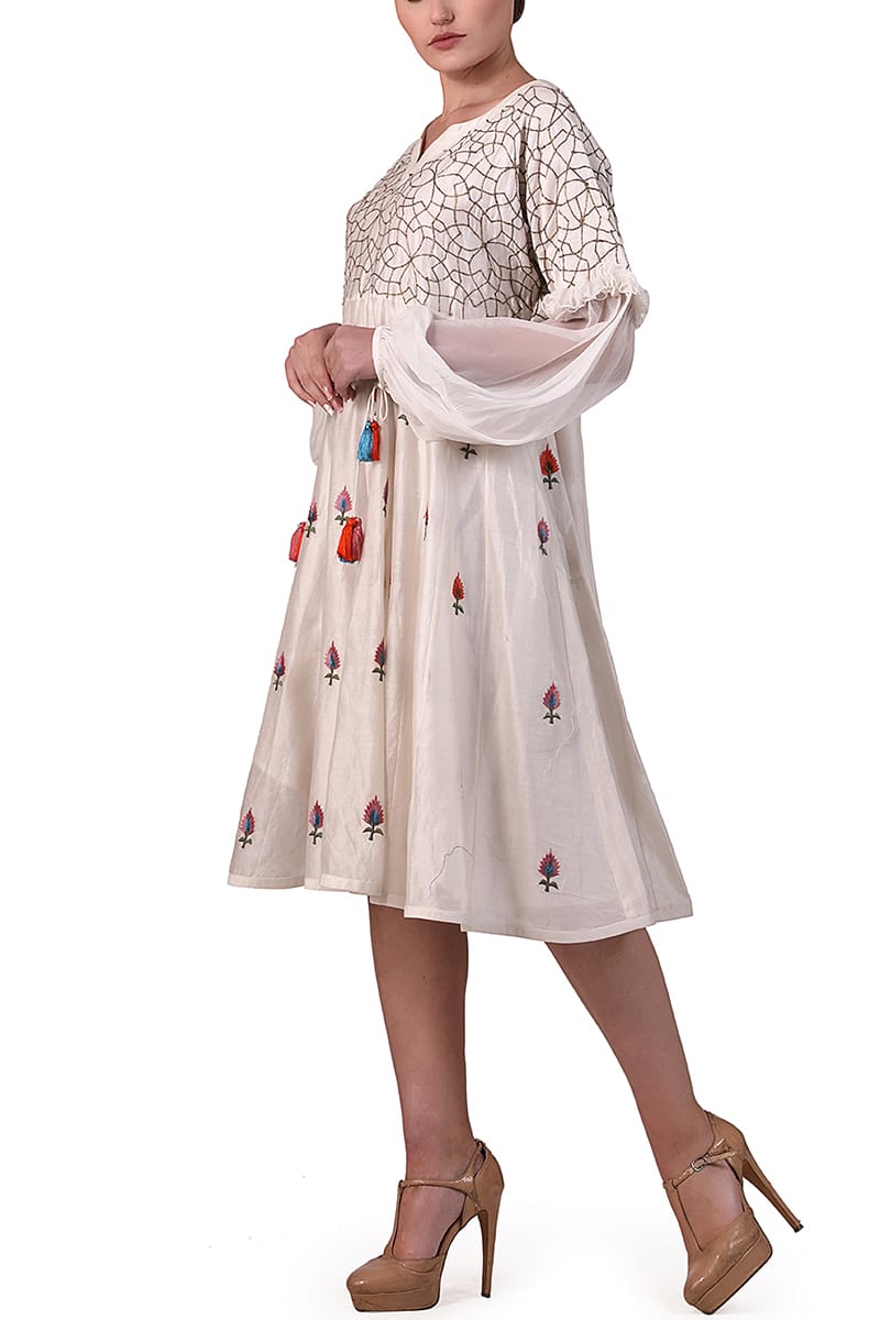Geometric & Floral Embroidered Dress - samantchauhan