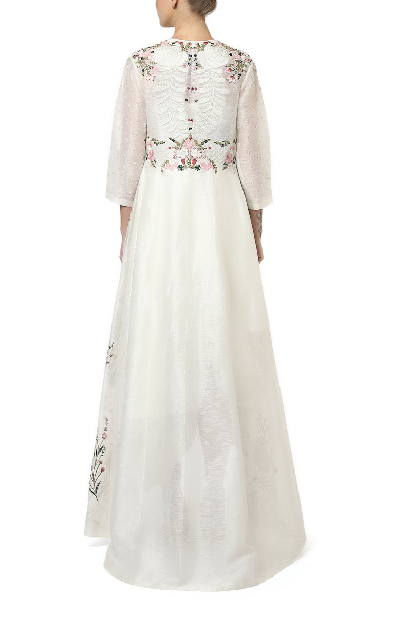 Embroidered Draped Dress & Long Jacket