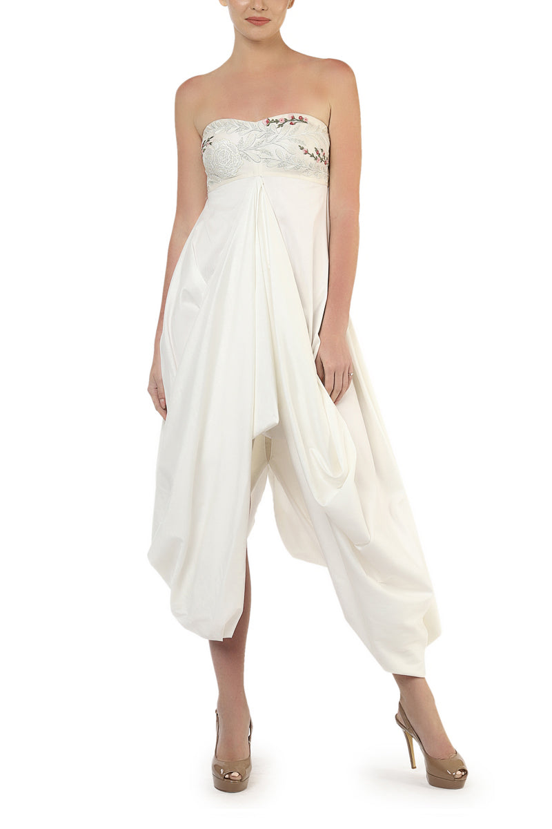 Embroidered Draped Dress & Long Jacket
