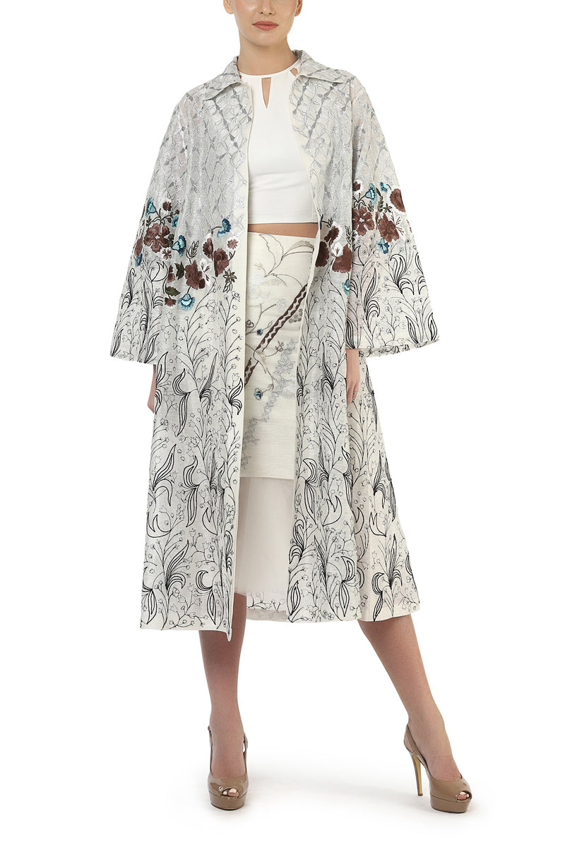 Crop Top, Embroidered Skirt & Long Jacket