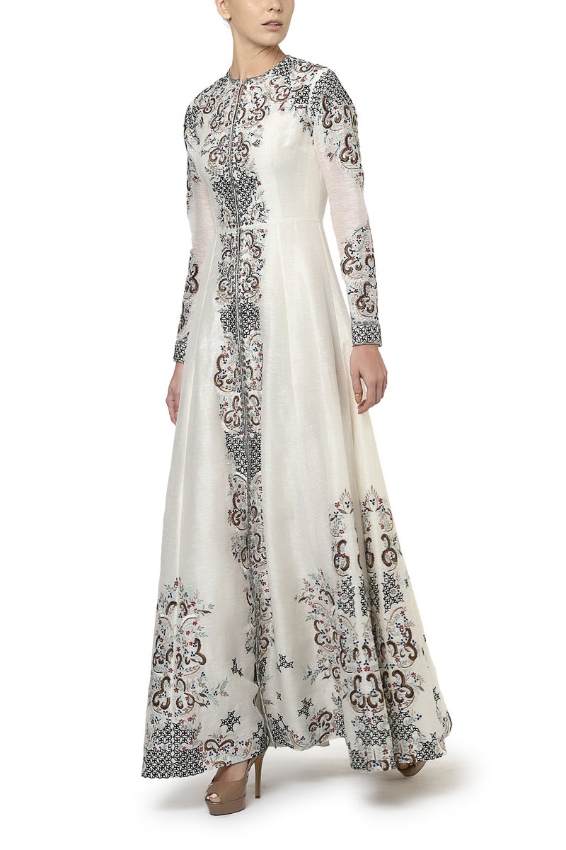 Mandarin Collared Embroidered Gown