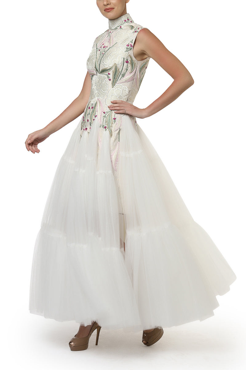 Collared Embroidered Gown