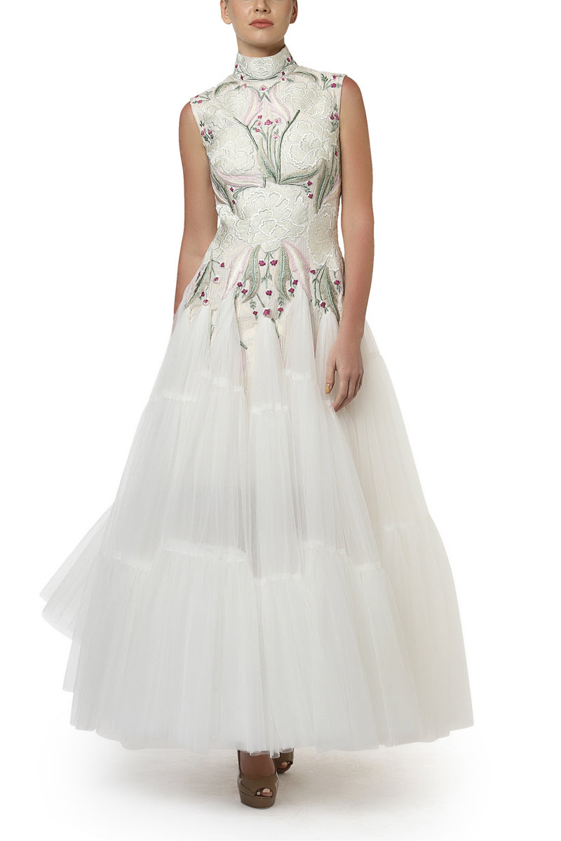 Collared Embroidered Gown