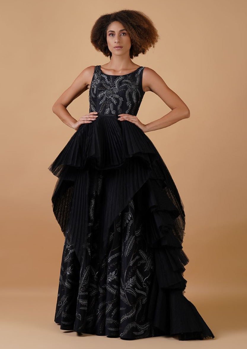 A black cotton silk gown beautifully embroidered in silver zari - samantchauhan Apparel & Accessories